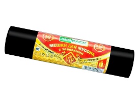Мешки для мусора 120 л, с завязками, черные, в рулоне 10 шт., ПНД, 15 мкм, 800х750 мм, VIP, Z12010black в Ельце