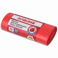 Мешки для мусора 60 л, красный, в рулоне 20 шт., ПНД, 10 мкм, 680х580 мм, LAIMA, 606702 в Ельце