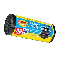 Мешки для мусора 30 л, черные, в рулоне 30 шт., ПНД, 9 мкм, 600х500 мм, Крепак, 4607075710108 в Ельце