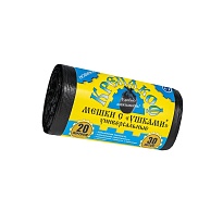 Мешки для мусора 20 л, с ушками, черные, в рулоне 30 шт., ПНД, 10 мкм, 550х440 мм, Крепакоф, 4607075710405 в Ельце