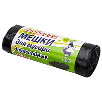 Мешки для мусора 160 л, черные, в рулоне 10 шт., ПВД, 23 мкм, 1200х900 мм, Любаша, 607681 в Ельце