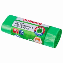 Мешки для мусора 60 л, зеленые, в рулоне 20 шт., ПНД, 10 мкм, 680х580 мм, LAIMA, 606704 в Ельце