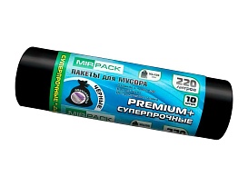 Мешки для мусора 220 л, черные, в рулоне 10 шт., ПВД, 45 мкм, 1250х930 мм, PREMIUM+, 2201068 в Ельце
