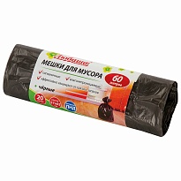 Мешки для мусора 60 л, черные, в рулоне 20 шт., ПНД, 5 мкм, 650х570 мм, Любаша, 605331 в Ельце