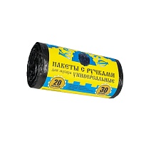 Мешки для мусора 20 л, с ручками, черные, в рулоне 30 шт., ПНД, 10 мкм, 550х440 мм, Крепакоф, 4607075710658 в Ельце