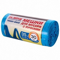 Мешки для мусора 35 л, с ручками, синие, в рулоне 30 шт., ПНД, 9 мкм, 540х500 мм, LAIMA ULTRA, 607683 в Ельце