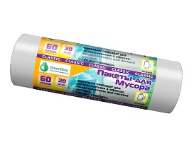 Мешки для мусора 60 л, белые, в рулоне 20 шт., ПНД, 7 мкм, 700х600 мм, MIRPACK Classik, 602052 в Ельце