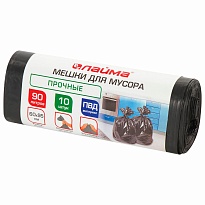 Мешки для мусора 90 л, черные, в рулоне 10 шт., ПВД, 25 мкм, 950х600 мм, LAIMA, 605332 в Ельце
