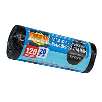Мешки для мусора 120 л, с ушками, черные, в рулоне 20 шт., ПНД, 15 мкм, 1100х700 мм, Крепак, 4607075710368 в Ельце