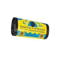 Мешки для мусора 30 л, с ручками, черные, в рулоне 30 шт., ПНД, 9 мкм, 620х480 мм, Крепакоф, 4607075710665 в Ельце