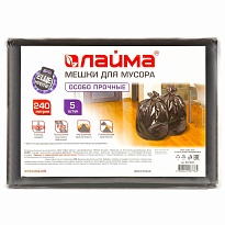 Мешки для мусора 240 л, черные, в пачке 5 шт., ПВД 60 мкм, 1400х900 мм, LAIMA, 601394 в Ельце