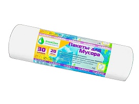 Мешки для мусора 30 л, белые, в рулоне 20 шт., ПНД, 7 мкм, 600х500 мм, MIRPACK Classik, 302042 в Ельце