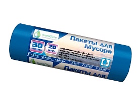 Мешки для мусора 30 л, синие, в рулоне 20 шт., ПНД, 7 мкм, 600х500 мм, MIRPACK Classik, 302041 в Ельце