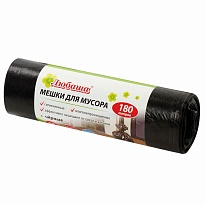 Мешки для мусора 180 л, черные, в рулоне 10 шт., ПВД, 24 мкм, 1060х800 мм, Любаша, 605336 в Ельце