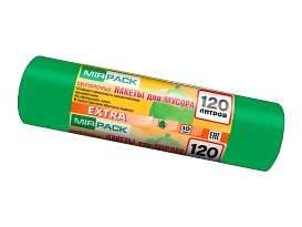 Мешки для мусора 120 л, зеленые, в рулоне 10 шт., ПНД, 14 мкм, 1100х700 мм, EXTRA, ex1201804 в Ельце