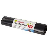 Мешки для мусора 240 л, черные, в рулоне 5 шт., ПВД 30 мкм, 1300х900 мм, Любаша, 605338 в Ельце