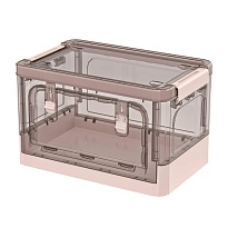 Ящик пластиковый складной прозрачный коричневый, дно розовое, 360х235х230 мм, с колесиками в Ельце